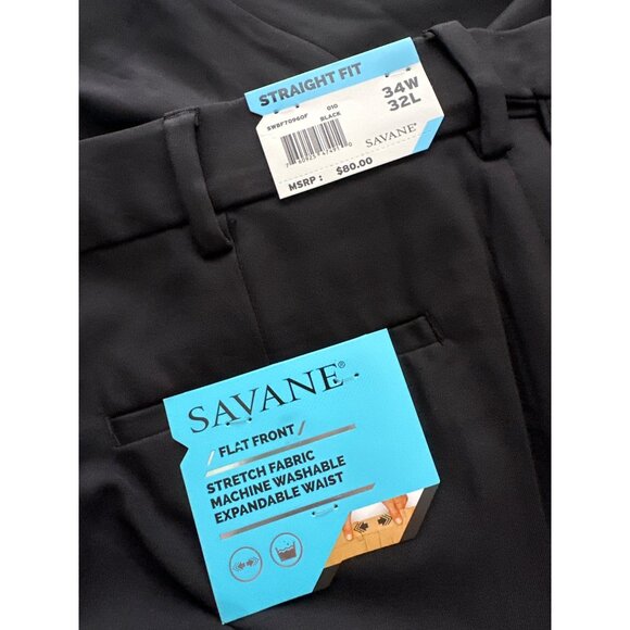 NWT SAVANE Black Straight Fit Pants Flat Front Adjustable Waist Size 34x32 - Picture 4 of 5